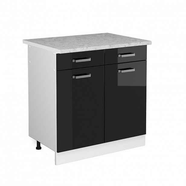 Vicco UNIVERZÁLNÍ ZÁKLADNÍ JEDNOTKA R-Line Černý vysoký lesk 80 cm se zásuvkami a dvířky, s pracovní deskou
