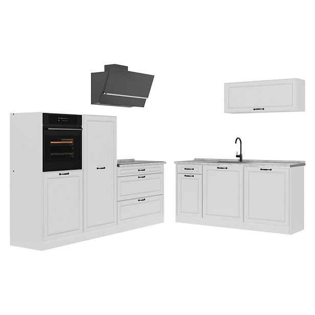 Vicco KUCHYŇSKÝ KOUT R-Line, Bílý venkovský dům/Bílá, 220 cm pracovná doska Mramor