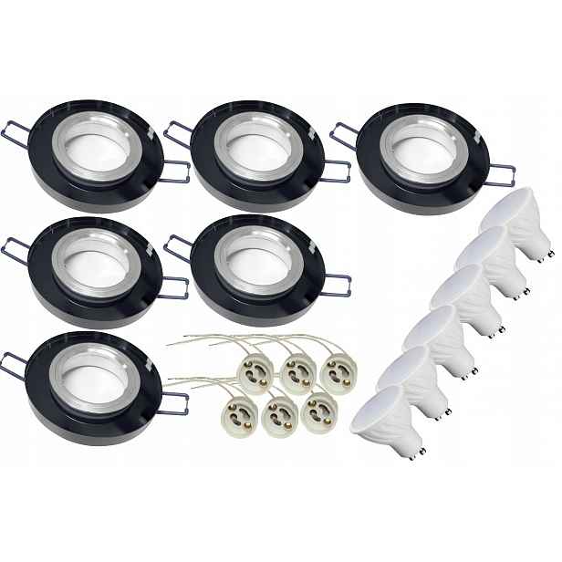 6x skleněné halogenové svítidlo černé Led GU10 4W