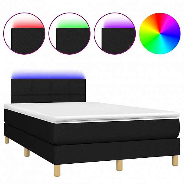 vidaXL Box spring postel s matrací a LED černá 120 x 200 cm textil