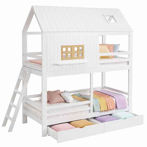 CHICFURN PATROVÁ POSTEL 90/200 cm v bílé a přírodní barvě se 2 zásuvkami