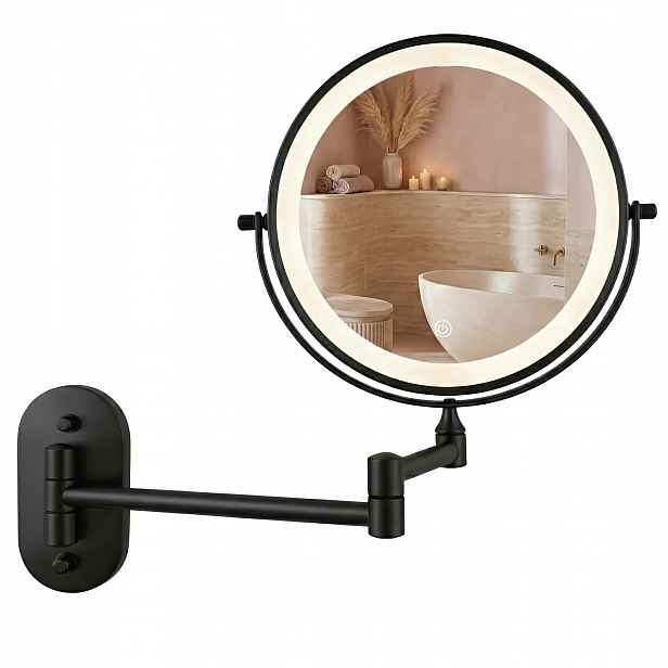 Zrcadlo Nástěnné kulaté Led černé kovové 43 cm do koupelny Glow Rea
