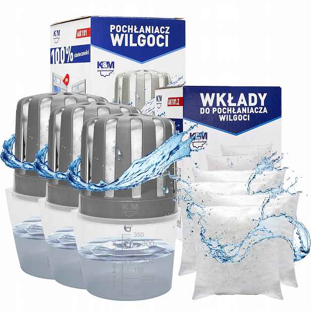 3x Pohlcovač vlhkosti do domu K&m AK101 7x náplň do pohlcovače 280 g