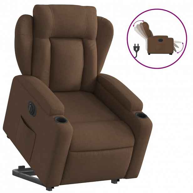 vidaXL Elektrické zvedací polohovací křeslo hnědé textil