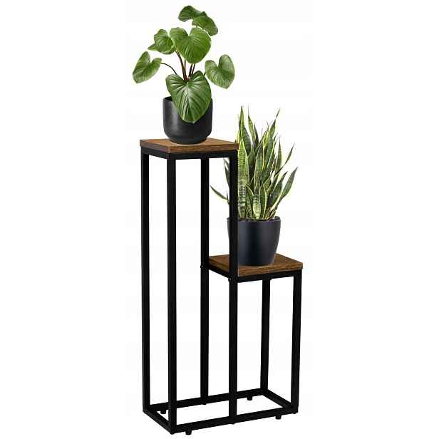 Držák Na Květináč loftový černý Hazel Rustic zestárlý dub