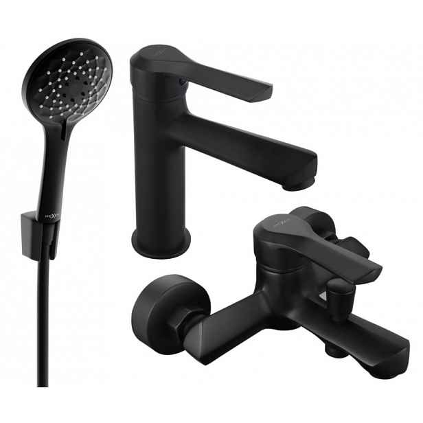 MEXEN - Saber R74 Set umyvadlové a vanové baterie s příslušenstvím, černá 72103R74-70
