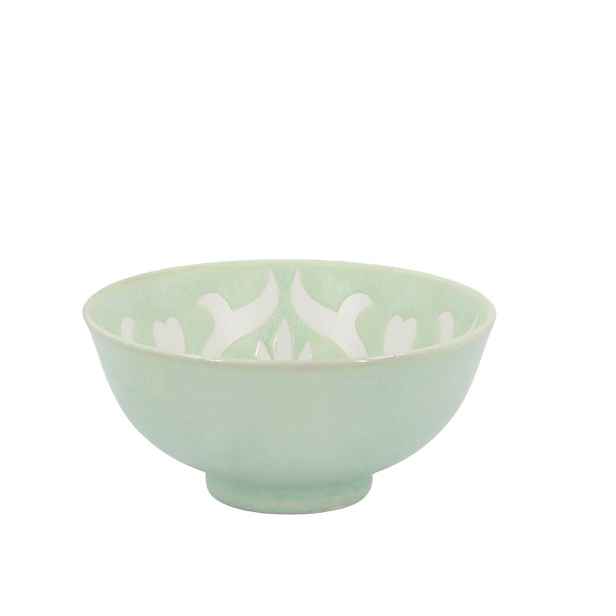 Zelená porcelánová miska s květy uvnitř Arés - Ø12*5,5 cm / 300ml Chic Antique