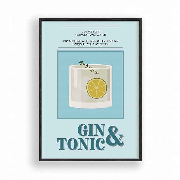 Obraz Gin & Tonic Drink Plakát Rámeček Dřevěný Černý 30x42 cm