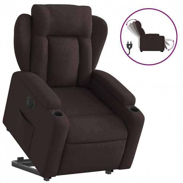 vidaXL Elektrické zvedací polohovací křeslo tmavě hnědé textil