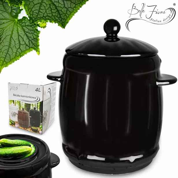 Kameninový Sud K Nakládání 4L Hermetický na okurky Černá kamenina