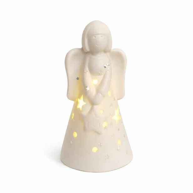 LED svítící anděl keramický 5,5 × 5,5 × 10 cm, teple bílá, 2× LR44