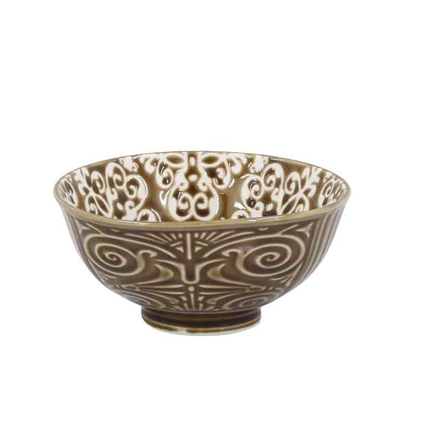 Hnědá porcelánová miska s květy uvnitř Arés - Ø12*5,5 cm / 300ml Chic Antique