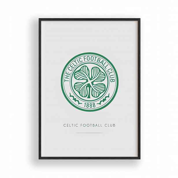 Obraz Celtic Fc Logo Fotbalový klub Plakát Rámeček Dřevěný Černý 30x42 cm