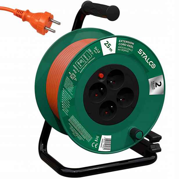 Prodlužovací Kabel Bubnová 25m 4 Zásuvky Kabel 3x1,5mm² 16A Oranžová Stalco