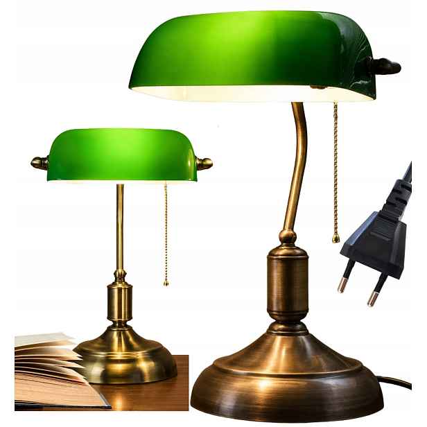 Stolní Lampa Vintage Bankéřská Lampa Noční Stínidlo Retro E27 Zelená