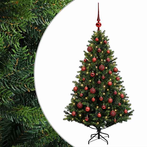 vidaXL Umělý vánoční stromek s baňkami 150 cm 150 LED Teplá bílá