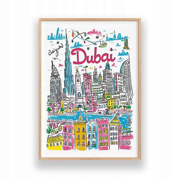 Obraz Dubaj plakát A3 nástěnná dekorace dřevěný rámeček 30x42 cm