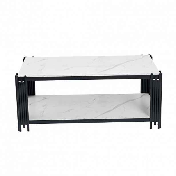 OKWISH KONFERENČNÍ stolek 114/64/46 cm bílá a černá z MDF a kovu se 2 policemi