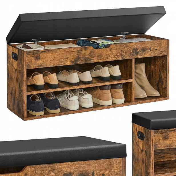 Prostorná rustikální botník s měkkým sedákem a úložným prostorem ve stylu loft