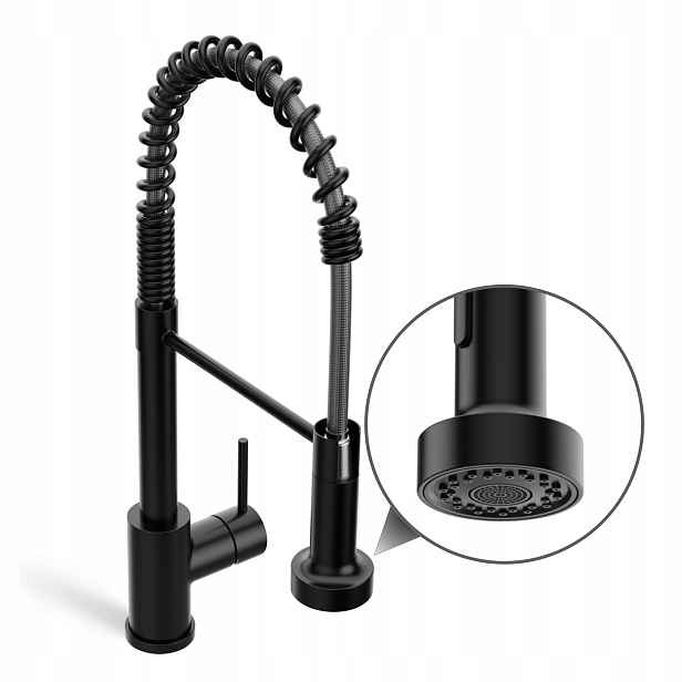 Černý Kuchyňský Kohoutek 495 MM S Vytahovací Sprškou Otočným O 360°