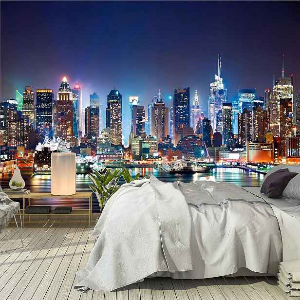 Nástěnná fototapeta Manhattan Skyline Noc Černá 8 dílů 366x254 cm
