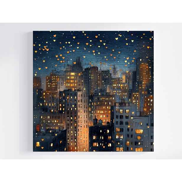 Obraz Na Plátně Canvas Grafika Město Mrakodrapy Bloky Sídliště Noc 50x50