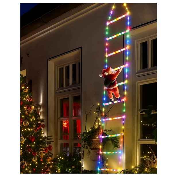 Osvětlení Vánoční Lampy Žebřík S Mikulášem 200 Led 8 Režimů IP44