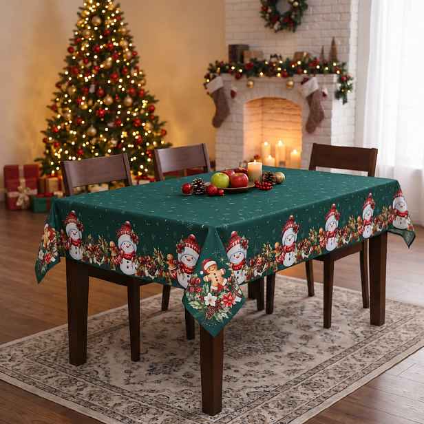 Vánoční ubrus na stůl XMAS PARTY zelený 130x180 cm