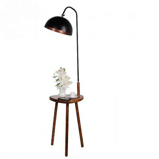 Černá stojací lampa s odkládacím stolkem Opviq lights