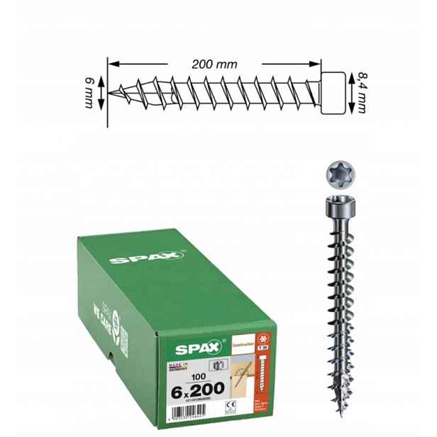 Šroub pro dřevěné konstrukce Spax Wirox 6 x 200 100 ks