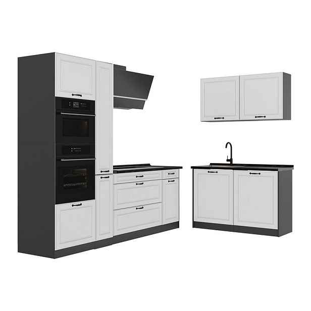 Vicco ROHOVÁ KUCHYŇ R-Line, Bílý venkovský dům/Antracit, 230 x 120 cm pracovná doska antracitová