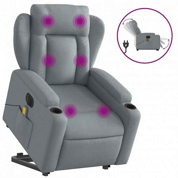 vidaXL Elektrické zvedací masážní polohovací křeslo světle šedé textil