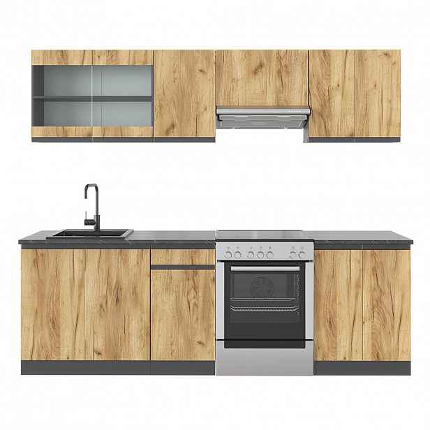 Vicco KUCHYŇSKÝ KOUT R-Line, Zlatý mocný dub/Antracit, 240 cm J-Shape