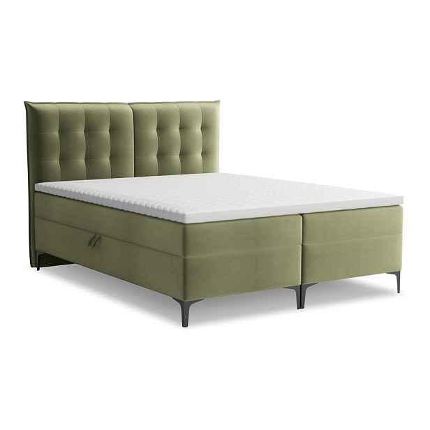 Zelená boxspring postel s úložným prostorem 160x200 cm Mikana – Makamii