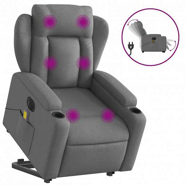 vidaXL Elektrické zvedací masážní polohovací křeslo tmavě šedé textil