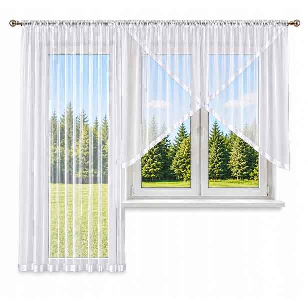 Komplet Záclony 400x140 200x230 pro balkonové okno do bloku s lemováním 4 cm
