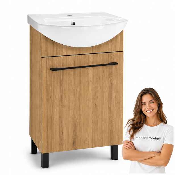 Koupelnová skříňka 50 cm stojící na nohách s umyvadlem Dub Loft Praktická