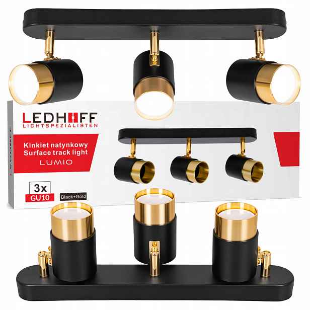 stropní svítidlo Led nástěnná Spot lampa Listwa 3x GU10 Tuba Černá zlatá