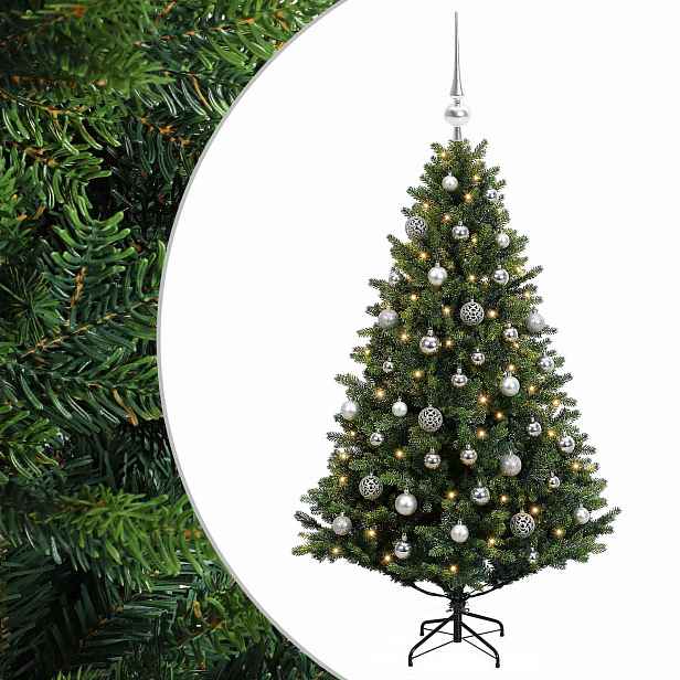 vidaXL Umělý vánoční stromek s baňkami 120 cm 150 LED Teplá bílá