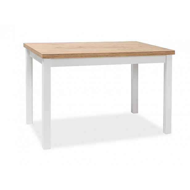AKCE Bílý jídelní stůl s deskou v dekoru dub lancelot ADAM 120x68 II. jakost