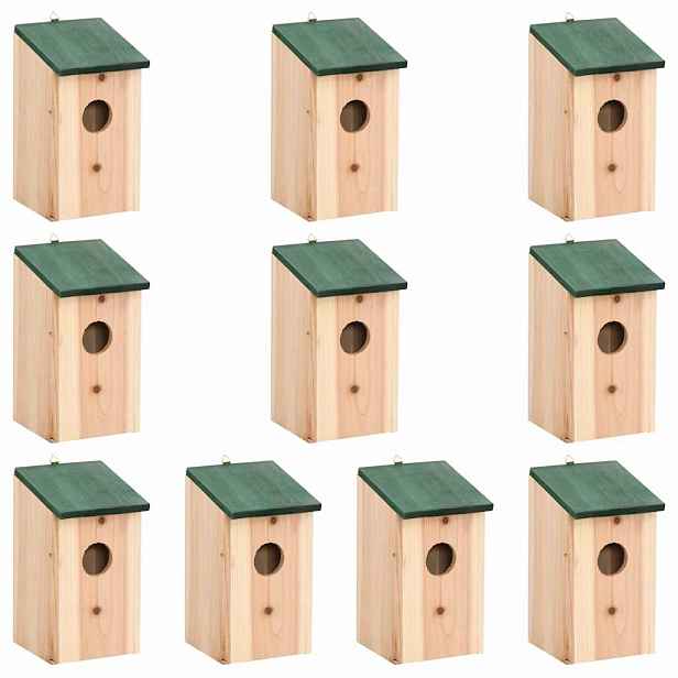 vidaXL Ptačí budky 10 ks masivní jedlové dřevo 12 x 12 x 22 cm