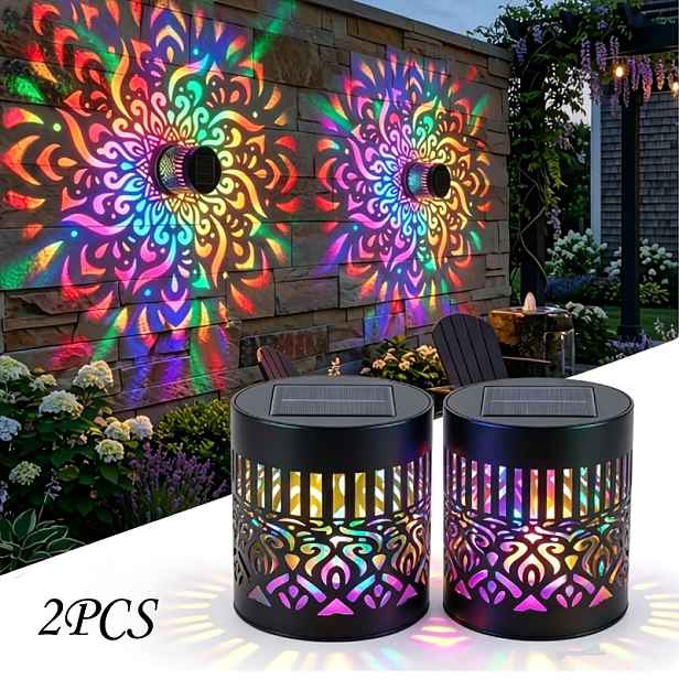 TEMU RGB Solární Mandala Světlo, Solární Plotové Světlo, Venkovní Dekorativní Kovové Nástěnné Světlo, Stupeň IP65, 13 Světelných Režimů, Vydává Teplé
