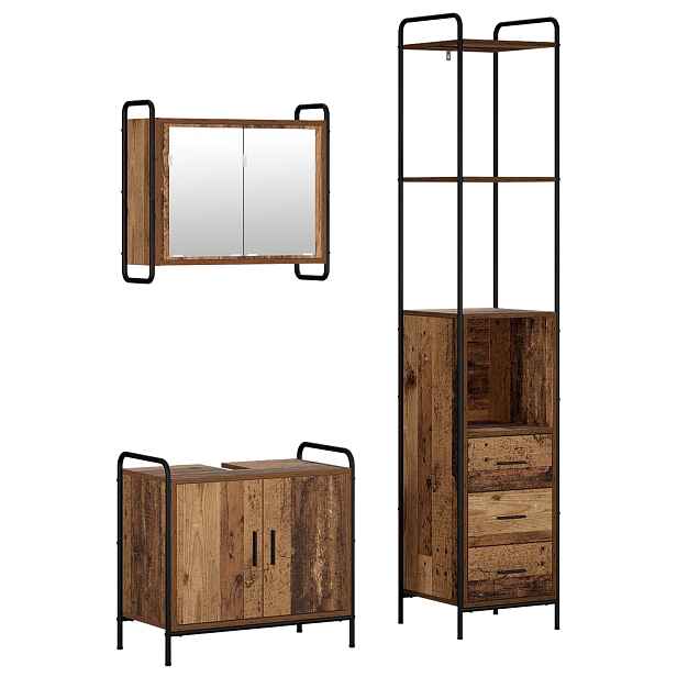 vidaXL Sada koupelnových skříněk 3 ks Staré dřevo 40 x 36 x 200,5 cm