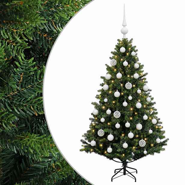 vidaXL Umělý vánoční stromek s baňkami 120 cm 150 LED Teplá bílá