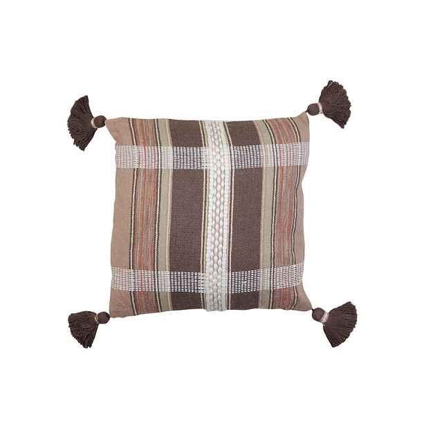 Hnědý károvaný polštář Araza old brown se střapci - 45*45 cm Light & Living