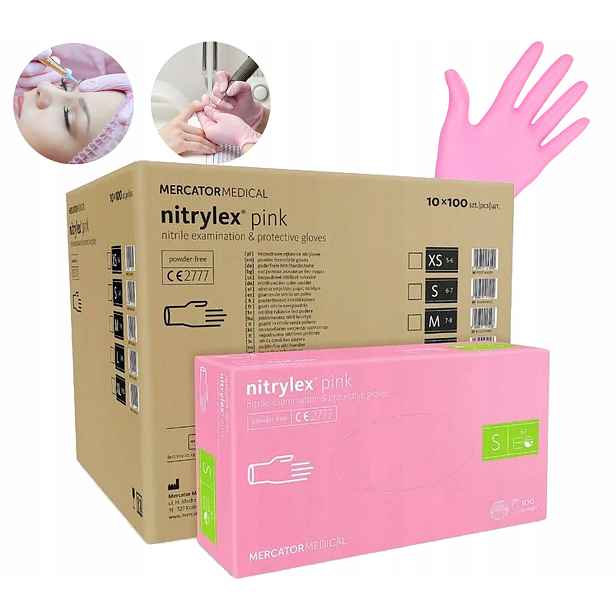 Rukavice Nitrylex Nitrilové Růžové 100 Kusů S 10ks