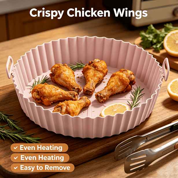 TEMU 8palcový silikonový hrnec do horkovzdušné fritézy, opakovaně použitelný silikonový košík do horkovzdušné fritézy, nahrazuje pečicí papír, kulatý