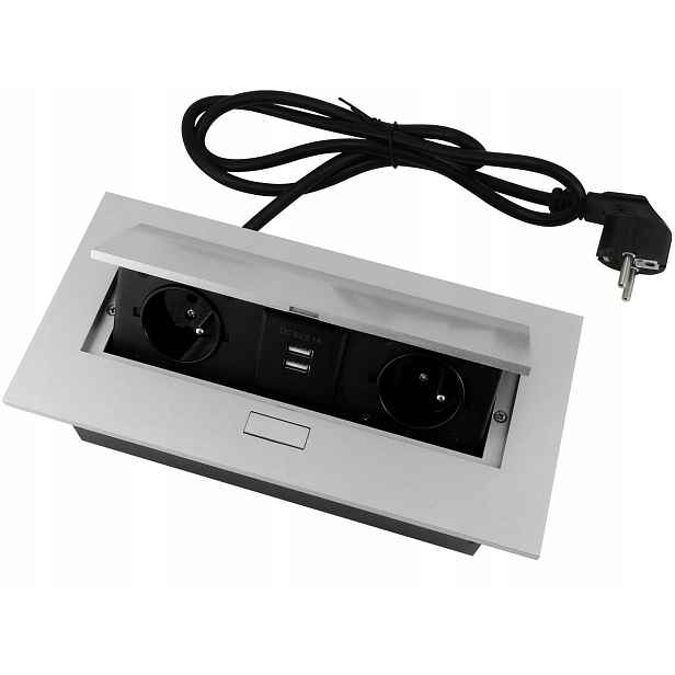 Zásuvka Zapuštěná Do Desky Flexiport Stříbrná S Usb