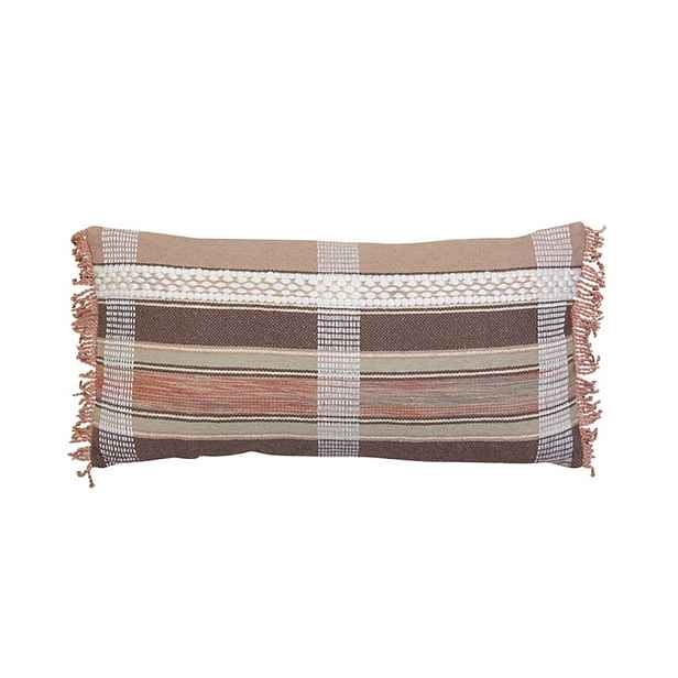 Hnědý károvaný polštář Araza old brown s třásněmi - 60*30 cm Light & Living