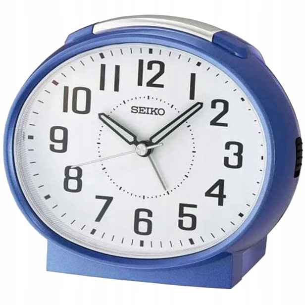 Modrý Oválný Budík Seiko QHK059L, Hlasitý Alarm, Tichý Mechanismus